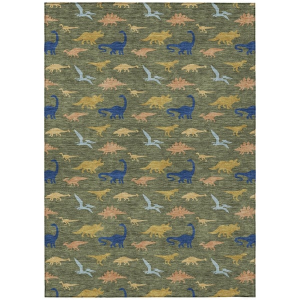 Chantille Machine Washable Indoor/Outdoor Abstract ACN2622 Olive 8 ft. x 10 ft. Area Rug