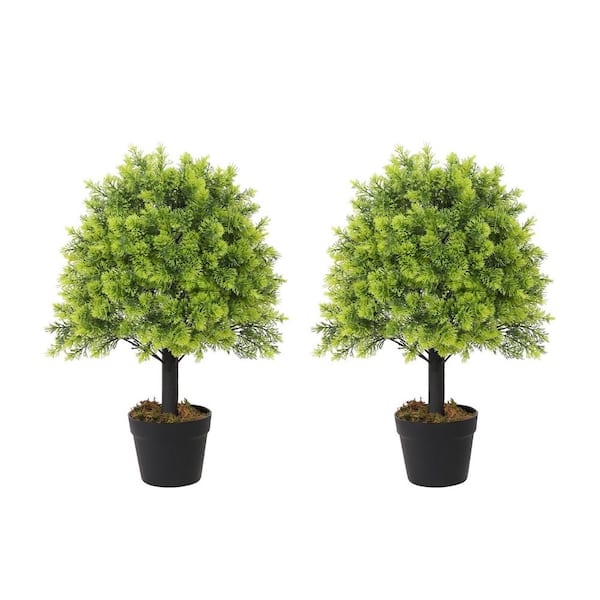Unbranded 24 in. T Green Artificial Boxwood Ball Topiary Tree (Set of 2) Bushes Potted Plants for Porch Outdoor or Indoor