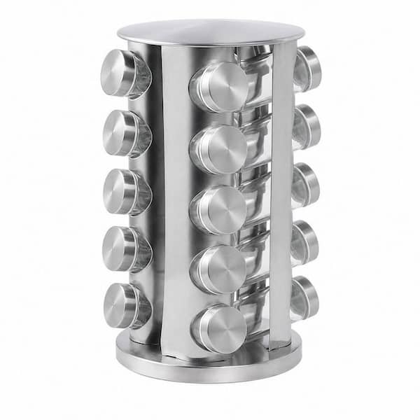 Revolving Countertop Spice Rack, Stainless Steel Seasoning Storage, Spice Carousel Tower, Set of 20 Jars, Black