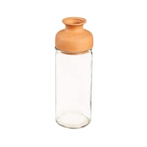 12 in. Clear Glass Vase with Terracotta Top