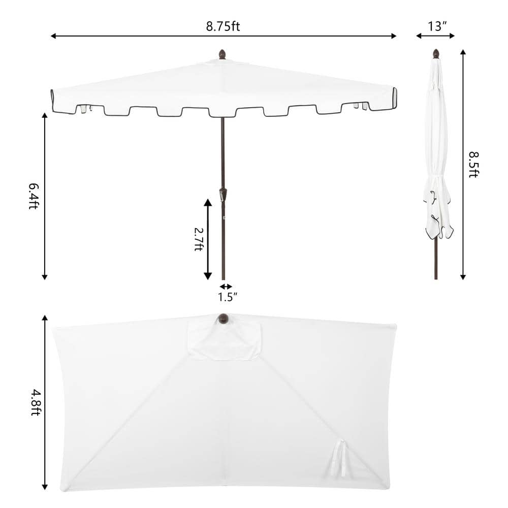 Sidney 9 ft. White Aluminum MidCentury Patio Umbrella with Crank