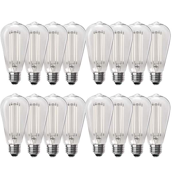 Feit Electric 100-Watt Equivalent ST19 Dimmable Straight Filament Clear Glass E26 Vintage Edison LED Light Bulb, Daylight (16-Pack)