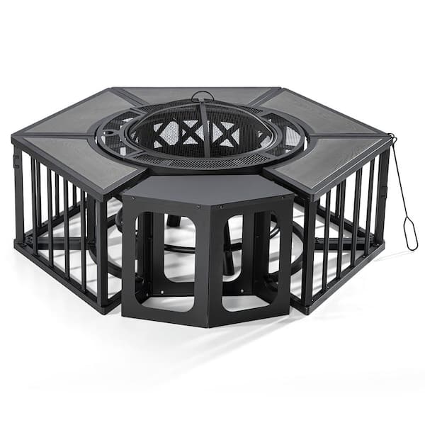 Unbranded Outdoor Portable Fire Pit with 6 Side Tables Grill Charcoal Grills in Gray for Barbecue, Picnic, Party