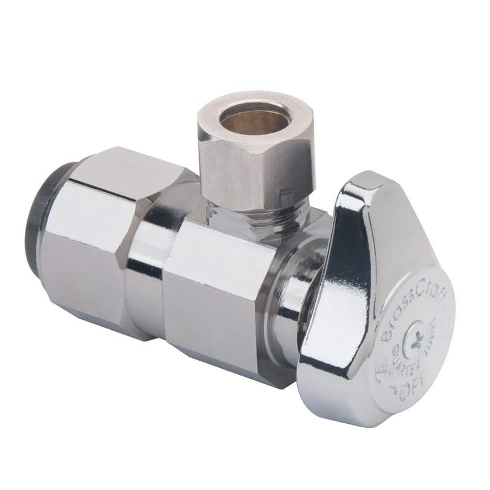 UPC 026613142111 product image for 1/2 in. Push Connect Inlet x 3/8 in. Compression Outlet 1/4-Turn Angle Valve | upcitemdb.com
