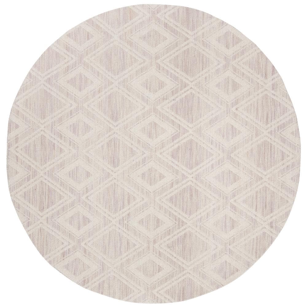 Handmade Silver/Ivory Geometric Wool 6' Round Area Rug