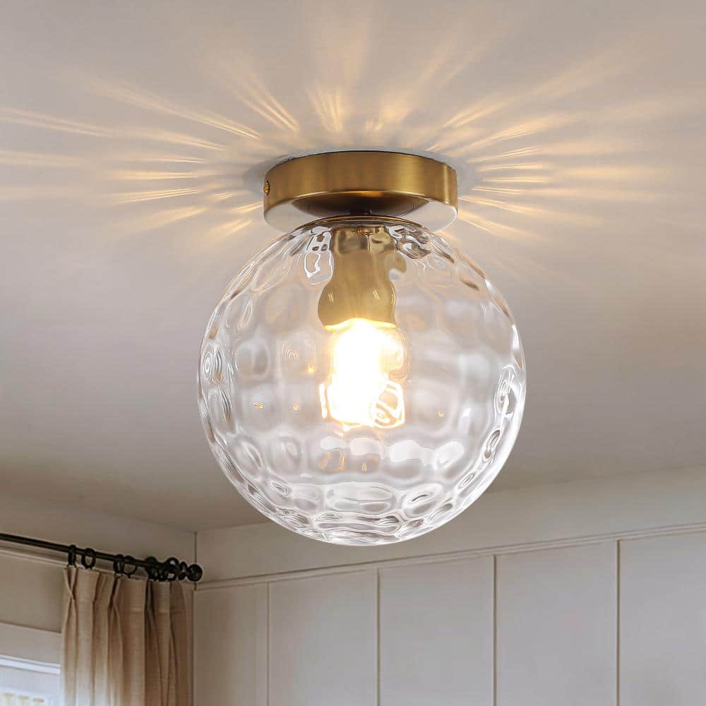1-Light Brushed Gold Globe Semi-Flush Mount Ceiling Light with Hammered Glass Shade for Hallway Kitchen price history on PriceWatchPro
