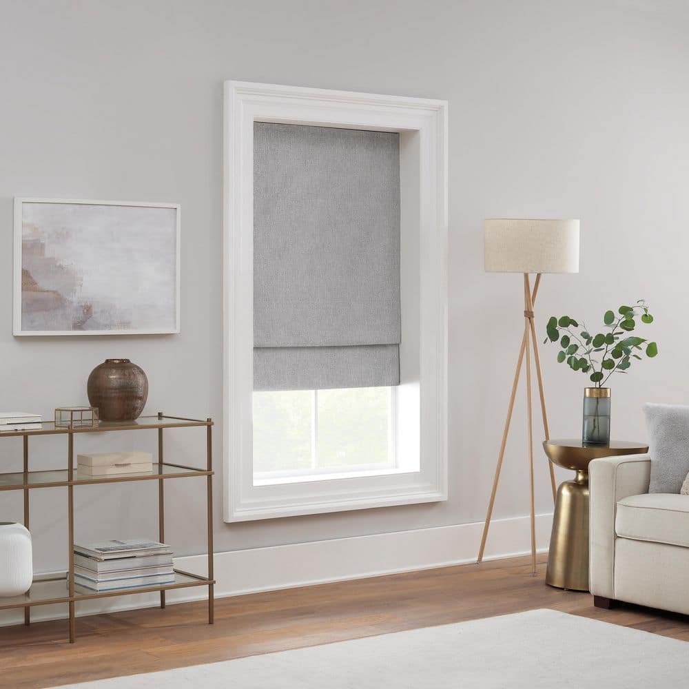 Smoke Gray Cordless Blackout Roman Window Shade, 27" x 64"