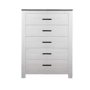 White, Black, and Gray 5-Drawer 36 in. Wide Dresser Without Mirror