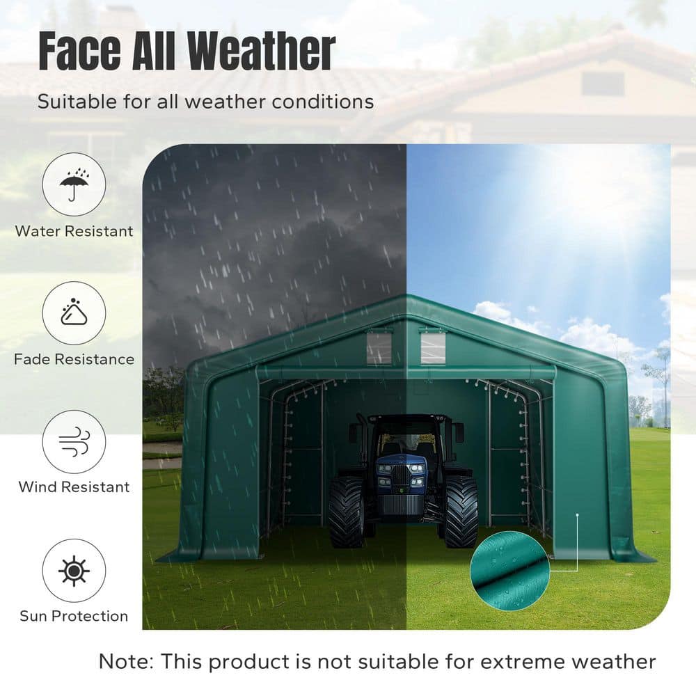 20' x 20' Green Metal Frame Portable Garage with Windows