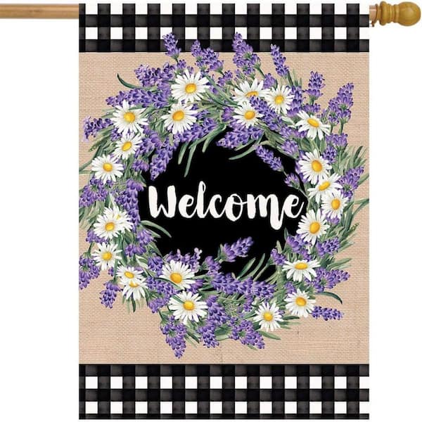 House Flag 40x28 For Outdoor Lavender and Daisies Spring For Spring House Flag