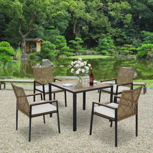 JOYSIDE 5-Piece Wicker Patio Outdoor Conversation Rocking
