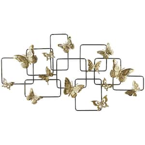 Metal Gold Butterfly Wall Decor with Black Open Rectangles