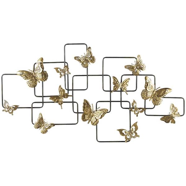 Litton Lane Metal Gold Butterfly Wall Decor with Black Open Rectangles