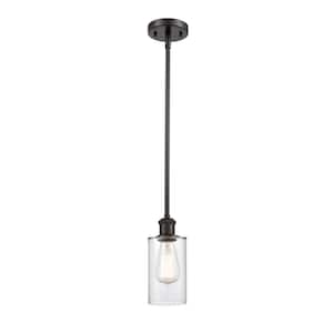 Clymer 1-Light Oil Rubbed Bronze Drum Pendant Light with Clear Glass Shade