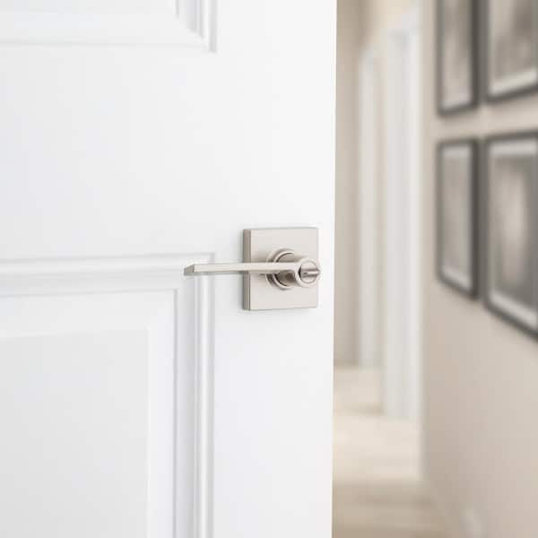 Kwikset 93001-903 300LRL 15 6AL RCS Ladera Privacy Door Handle Lever with Modern Slim Square Design for Bedroom or Bathroom Satin Nickel