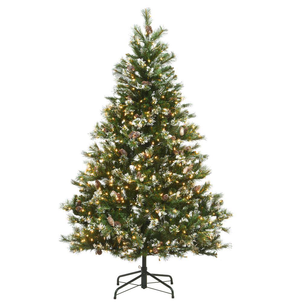 National Tree Company 6.5 ft. Glittery Pine Artificial Christmas Tree with  Cones, Snowflakes  650 Clear Lights GP3-300-65 The Home Depot