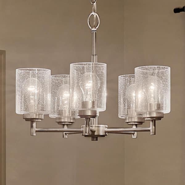 Winslow 19.75 in. 5-Light Brushed Nickel Contemporary Shaded Cylinder Chandelier for Dining Room