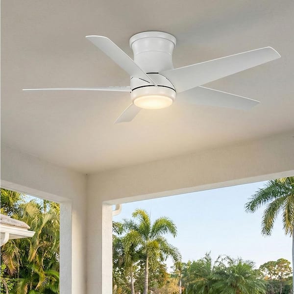 Mena 44 in. White Color Changing Integrated LED Indoor/Outdoor Matte White Hugger Ceiling Fan with Light Kit and Remote