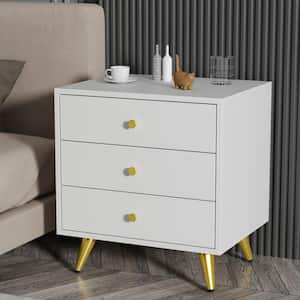 3-Drawer White Nightstands With Metal Legs, Side Table Bedside Table 21.3 in. H x 19.7 in. W x 15.7 in. D