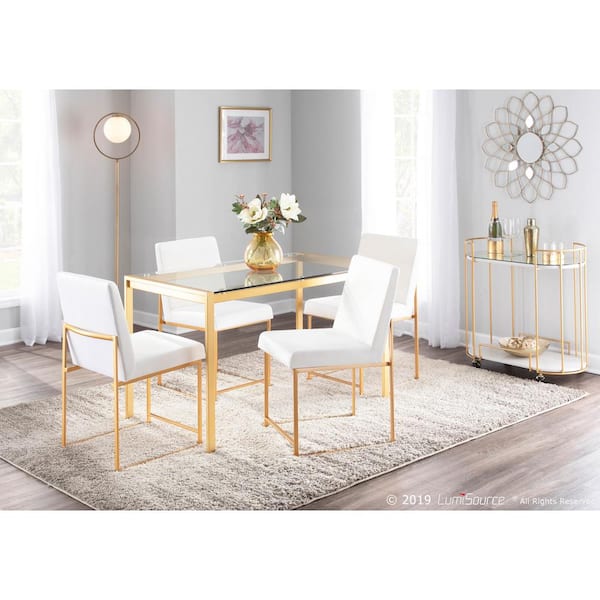 Fuji White Velvet Gold High Back Dining Chair (Set of 2)