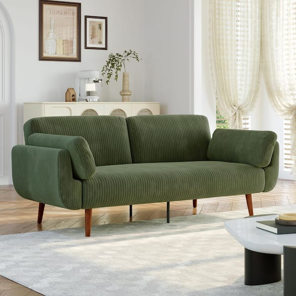 73.3 in. W Green Modern Corduroy Fabric Twin Size Convertible Folding Futon Sleeper Couch Sofa Bed(Set of 1)