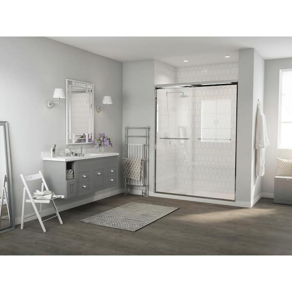 Coastal Shower Doors Paragon 1/4 Series 60 in. x 71 in. Semi-Framed Sliding Shower Door with Curved Towel Bar in Chrome and Clear Glass