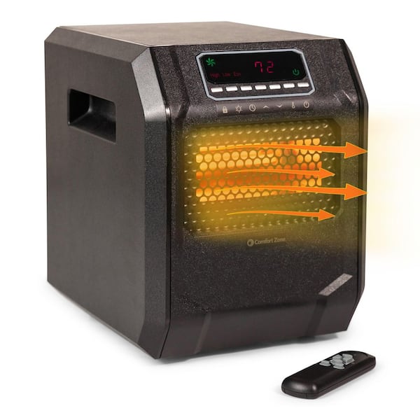 Comfort Zone 1,500-Watt Electric Digital Quartz Infrared Cabinet Space Heater with Remote Control in Black