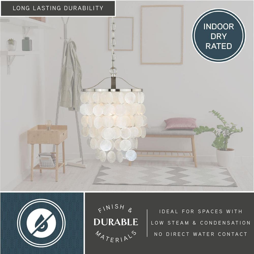 Elsa Capiz Shell Satin Nickel 18" Pendant Light