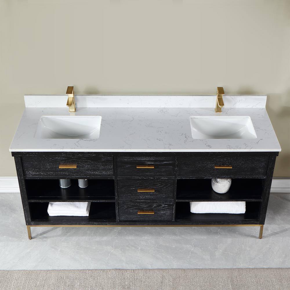 Kesia 72" Black Oak Double Vanity with White Stone Countertop