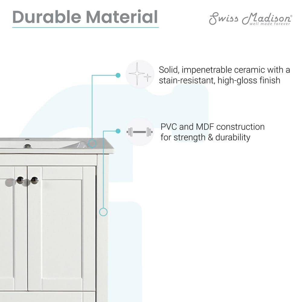Cannes 24" Glossy White Modern Freestanding Single Sink Vanity