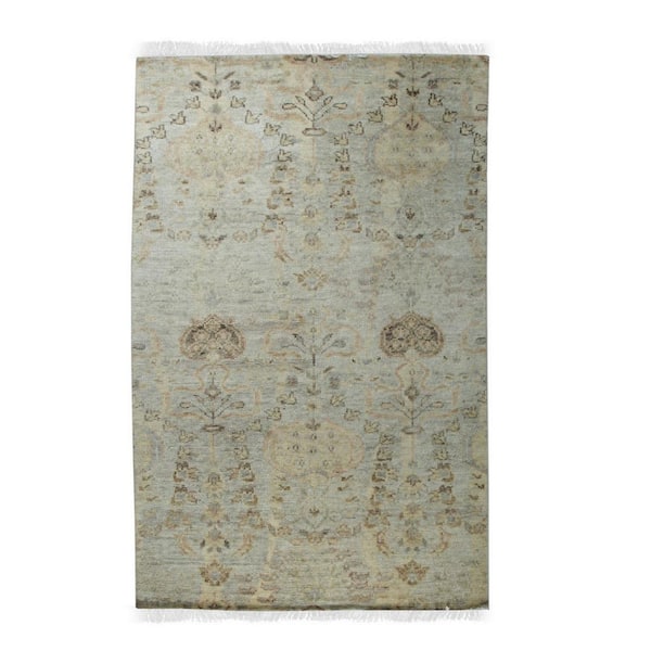 EORC Ivory 5 ft. x 8 ft. Hand Knotted Wool Contemporary Modern Knot Area Rug, Beige