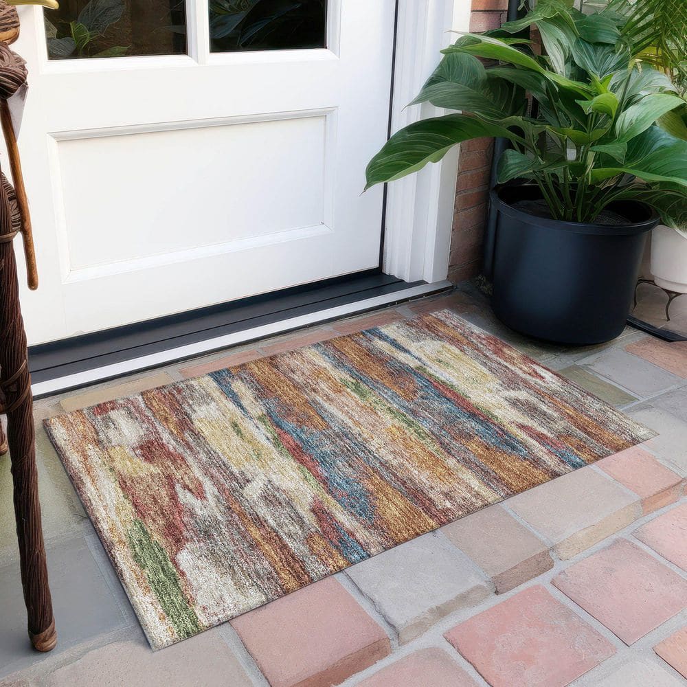 Abstract Multicolor Synthetic Flat Woven 10' x 14' Rug