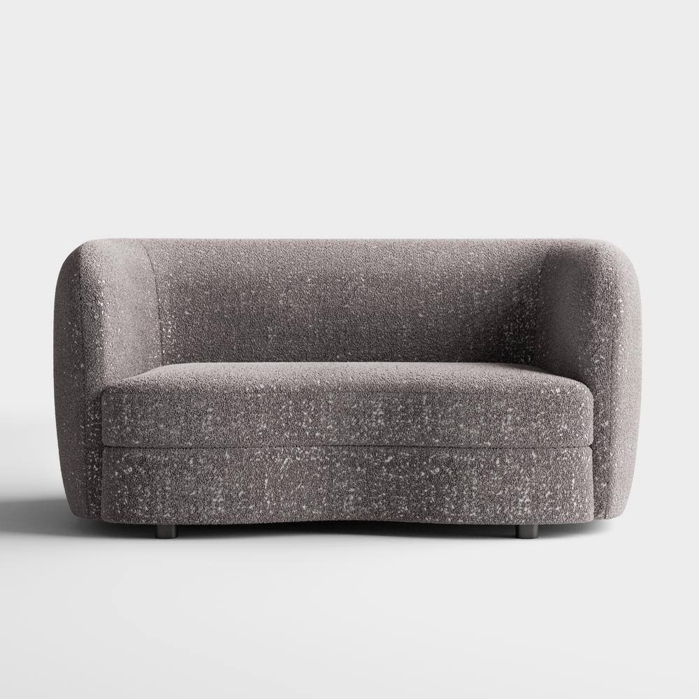 Charcoal Gray Boucle Fabric Curved Loveseat with Wooden Legs