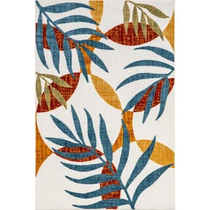 Saskia Abstract Leaves Multicolor 8 ft. x 10 ft. Indoor/Outdoor Area Rug