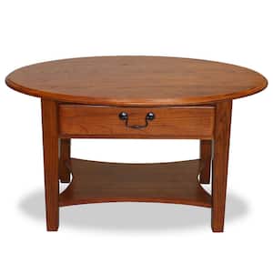 35 in. Oak Oval Wood Top Coffee Table with Shelf