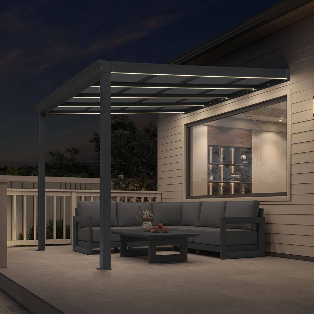PURPLE LEAF 10 ft. x 10 ft. Gray Wall-Mounted Outdoor Pergola Aluminum ...