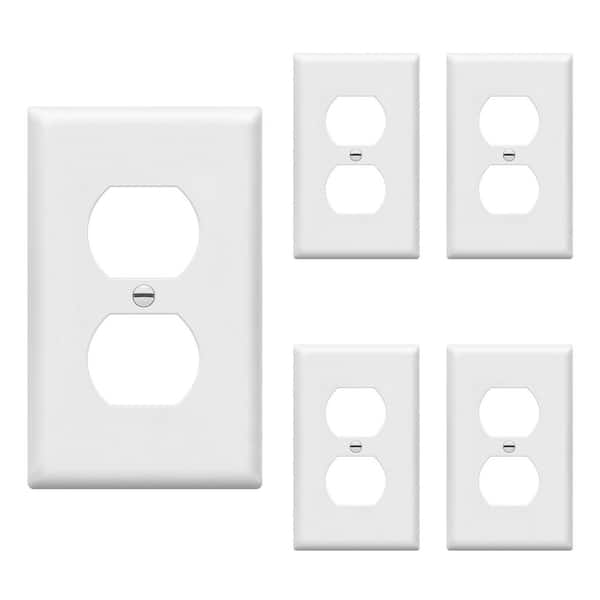 5 Pieces Standard Size 1-Gang White 2 Duplex Unbreakable Plastic Wall Plates Kit, 4.50 in. x 2.76 in.