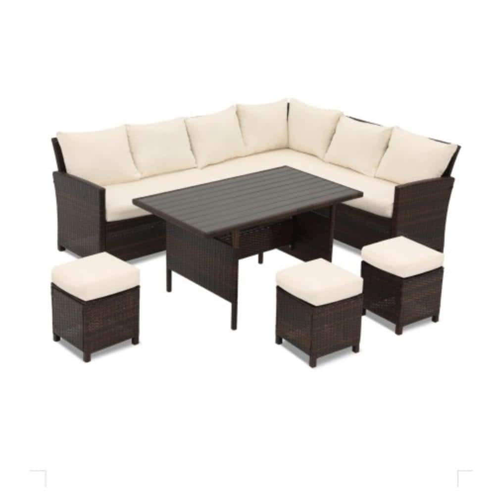 7-Piece Wicker Outdoor Conversation Patio Furniture Set with Beige Cushions price history on PriceWatchPro