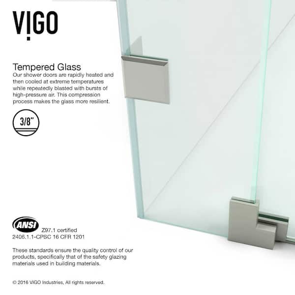 VTI 60 W X 36 D X 72 H Frameless Sliding Shower Enclosure With 3/8  Clear Tempered Glass, Brushed Nickel