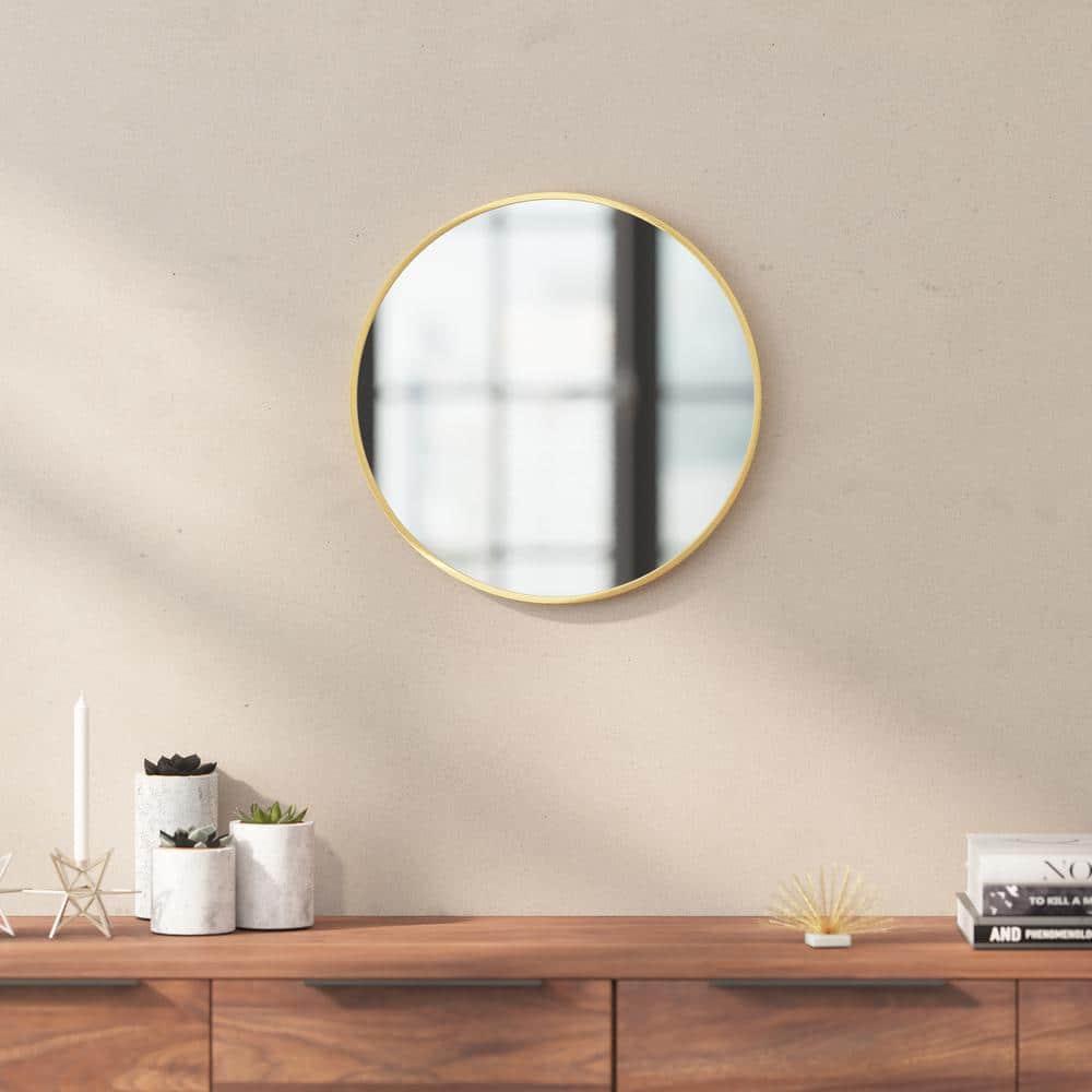 16" Round Gold Metal Wall Mounted Mirror