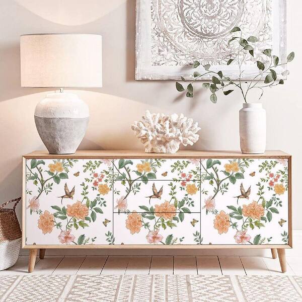 White Floral Contact Paper Peel and Stick Wallpaper Roll