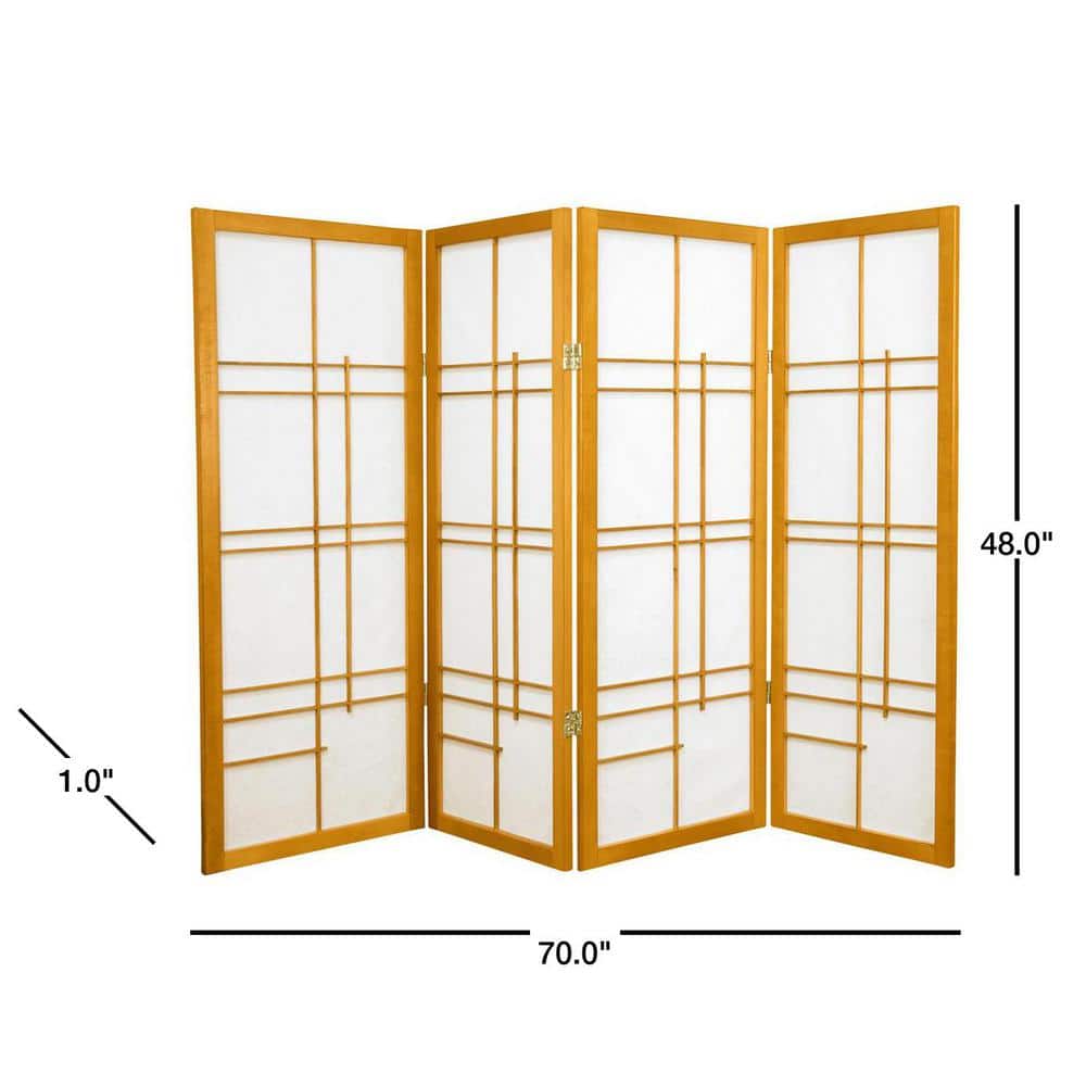 Honey Wood and Rice Paper 4-Panel Shoji Room Divider