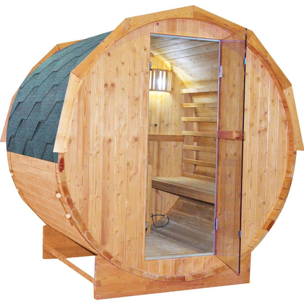 4-Person Outdoor Spruce Infrared Sauna with 8 Far Infrared Carbon Crystal Heaters and 1 LED Explosion-Proof Lamp