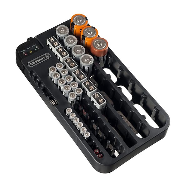 Stalwart Battery Organizer Caddy with Tester