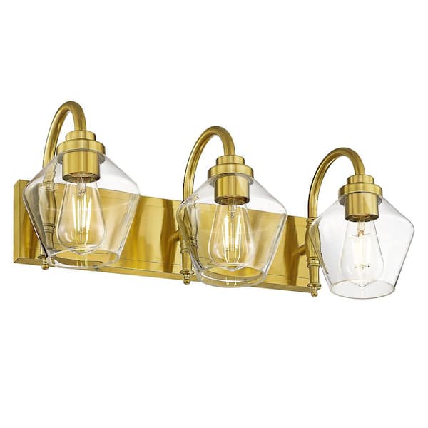 23.22 in. 3 Light Brushed Gold Vanity Light with Clear Glass Shade