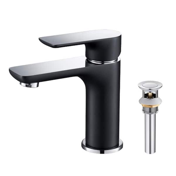 Single Hole Circular X Single Handle Bathroom Vanity Sink Faucet with Pop Up Drain in Chrome/Black