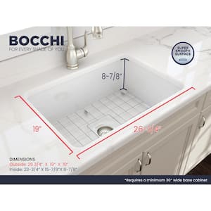 Sotto Undermount Fireclay 27 in. Single Bowl Kitchen Sink with Bottom Grid and Strainer in White