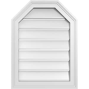 18 in. x 24 in. Octagonal Top Surface Mount PVC Gable Vent: Functional with Brickmould Frame