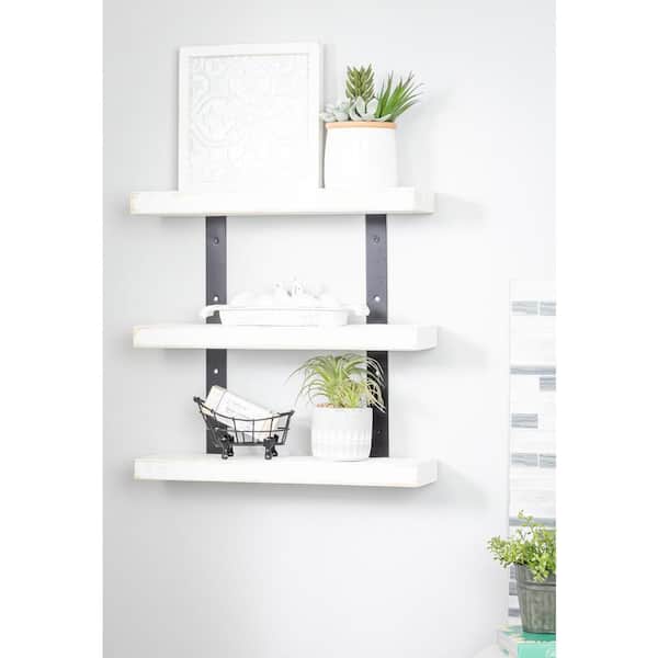Del Hutson Designs Industrial Grace 5.5 in. x 20 in. x 20 in. White Pine Wood 3-TIer Decorative Wall Shelf with Brackets