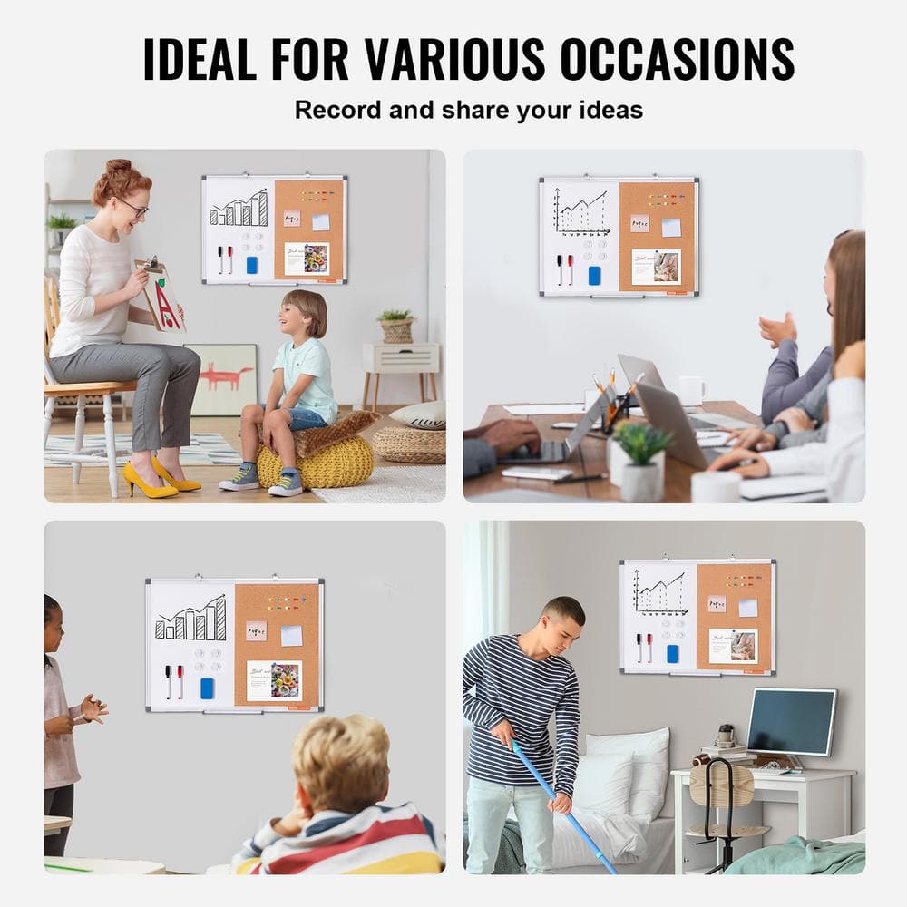 24" x 18" White Magnetic Dry Erase and Cork Board Combo with Aluminum Frame